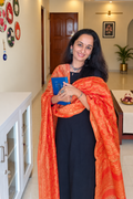 Orange Hand Block Printed Silk Cotton Dupatta
