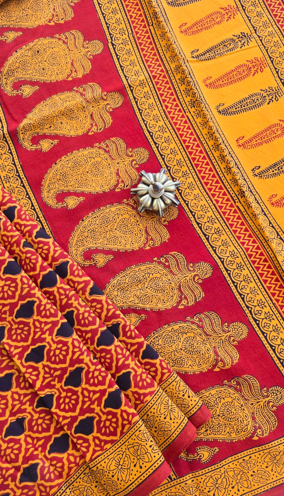 Ira maroon and black Bagh hand block printed cotton saree by Tattva Crafted Elegance 