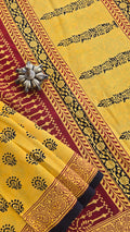 Kashvi yellow and black Bagh hand block printed cotton saree by Tattva Crafted Elegance