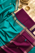 Neerja sea green and wine unstitched Maheshwari silk cotton suit fabric by Tattva Crafted Elegance