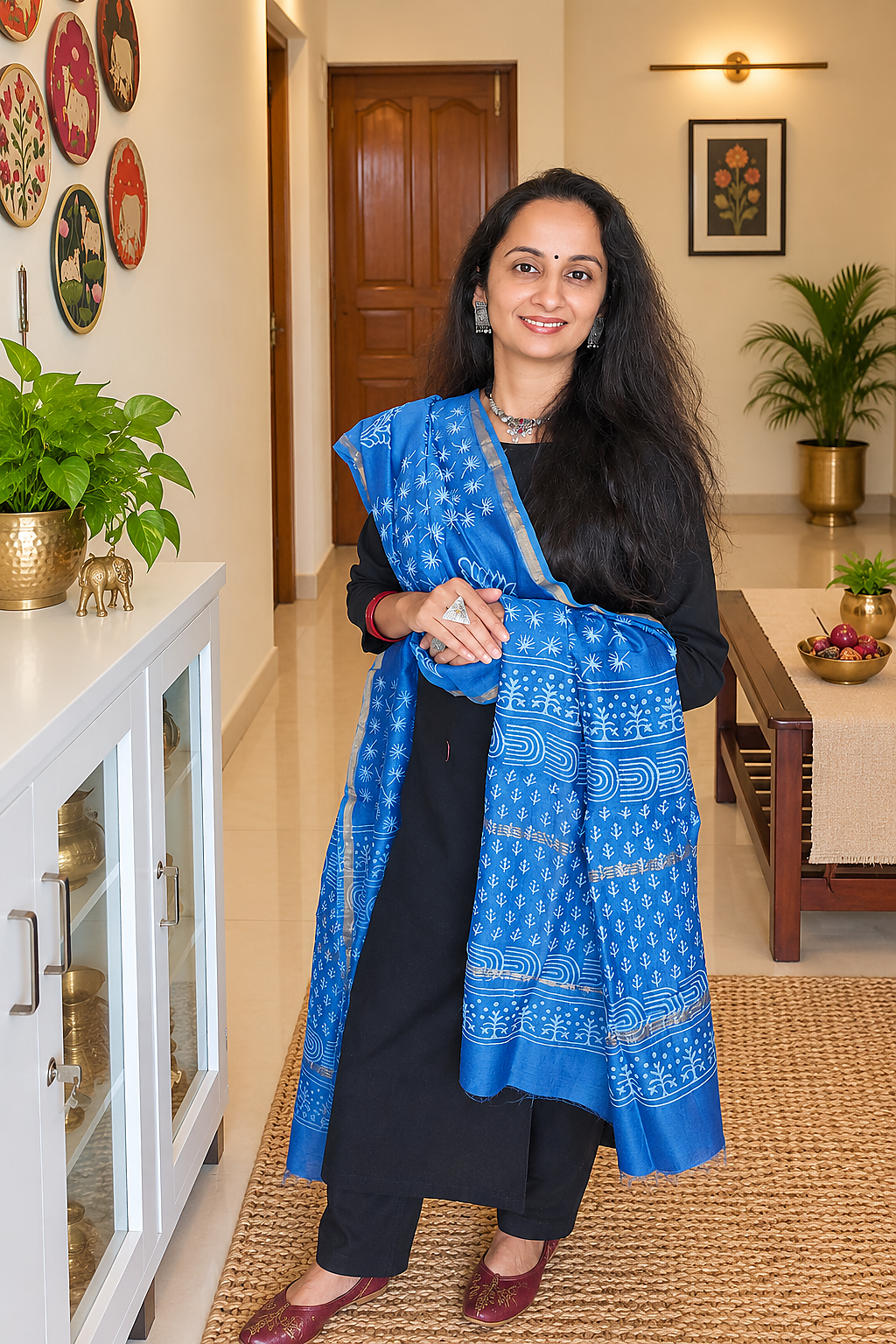 Blue Hand Block Printed Silk Cotton Dupatta