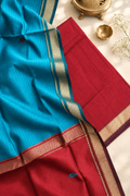 Revati maroon and teal unstitched Maheshwari silk cotton suit fabric by Tattva Crafted Elegance