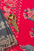 Vamika charcoal grey and rani pink semi raw silk saree with figurative resham weaving by Tattva Crafted Elegance