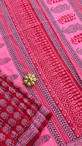 Gul pink and maroon Bagh hand block printed cotton saree by Tattva Crafted Elegance