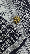 Noor black and ivory white Bagh hand block printed cotton saree by Tattva Crafted Elegance
