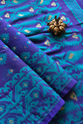 Ragini purple blue Jacquard Jamdani cotton saree with resham detailing by Tattva Crafted Elegance