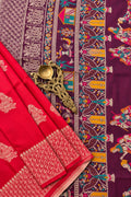 Rohini red and wine semi raw silk saree with resham weaving by Tattva Crafted Elegance